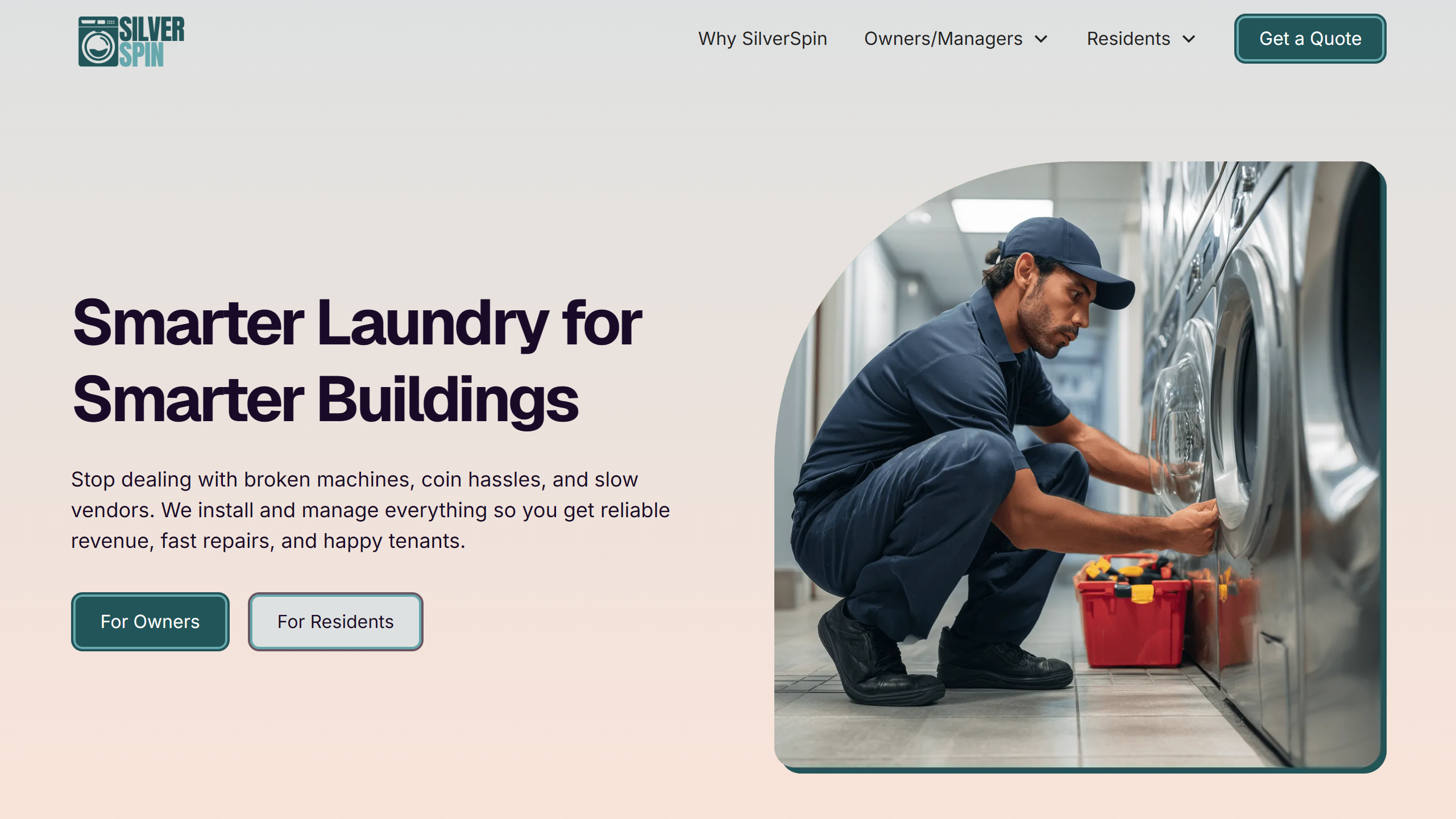 SilverSpin Wash website mockup